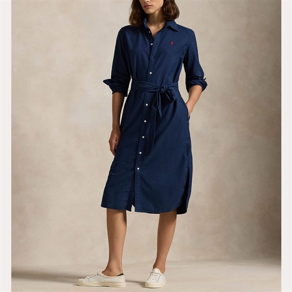Polo Ralph Lauren Cotton Oxford Belted Skjortekjole, Summer Navy